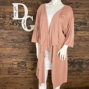 LuLaRoe | Ribbed Knit Waterfall Duster‎ Cardigan Dusty Rose Pink Quarter Sleeve